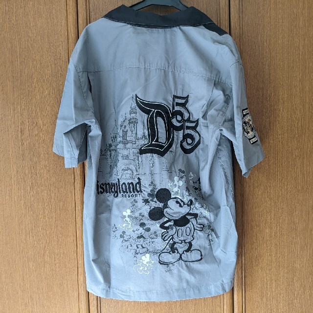 シャツディズニーランド　ミッキーマウス　半袖シャツ　S L 灰色　刺繍　ワークシャツ