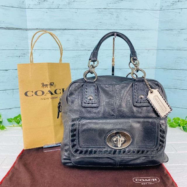 COACH - オールドコーチ レアモデル レザーハンドバッグ 黒 エナメル