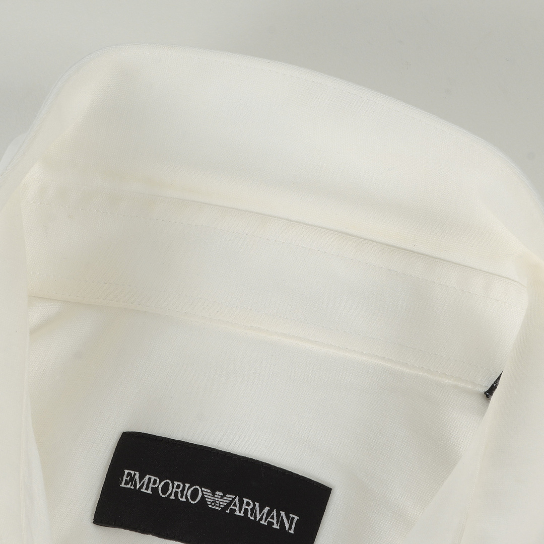 EMPORIO ARMANI エンポリオアルマーニ シャツ フライフロント 比翼 カッタウェイ カラー スムース コットンシャツ ホワイト 14 1/2 37 トップス 長袖 ブランド【メンズ】【MR020】