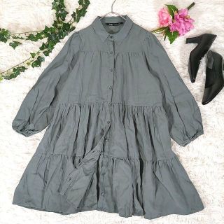 ザラ(ZARA)のザラ◎ティアードブラウス(M)長袖オーバーシャツ チュニック ボリューム袖(シャツ/ブラウス(長袖/七分))