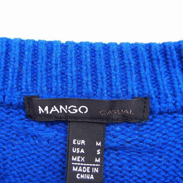 MANGO(マンゴ)のマンゴ　MANGO ニット セーター 七分袖 丸首 柄編み アンゴラ混 M 青 レディースのトップス(ニット/セーター)の商品写真