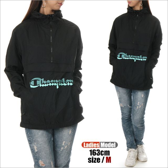 Champion(チャンピオン)の【新品】チャンピオン アノラックジャケット M 黒 パーカー レディース レディースのジャケット/アウター(ナイロンジャケット)の商品写真