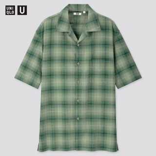 ユニクロ(UNIQLO)のユニクロU リネンコットンチェックオープンカラーシャツ 半袖シャツ(シャツ)