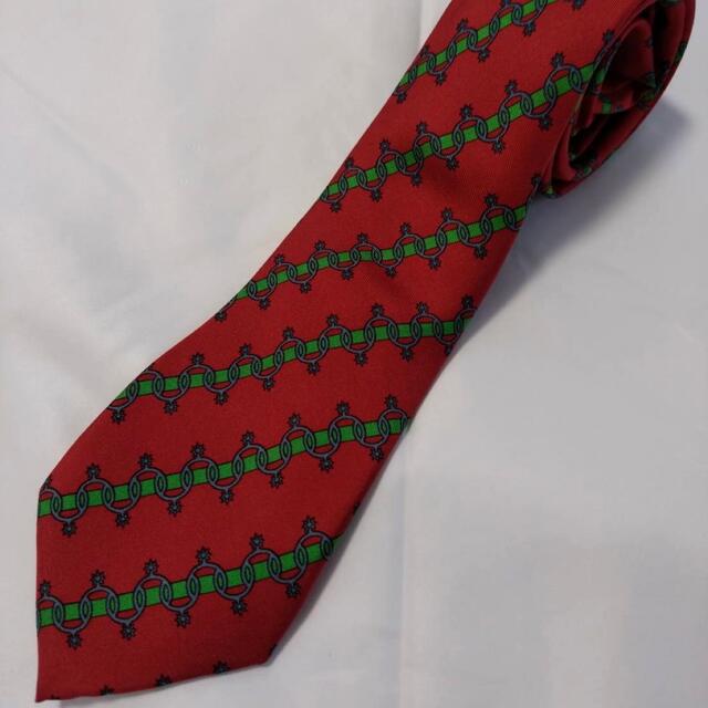 HERMES 極美品 ネクタイ シルク ハイブランド 刺繍 ジャガード 赤 | フリマアプリ ラクマ