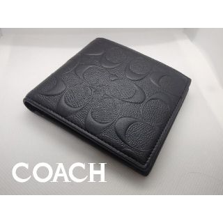 コーチ(COACH)のCOACH高級感有りコーチ小銭入れ有りブラックエンボスシグネチャーコンパクト財布(折り財布)