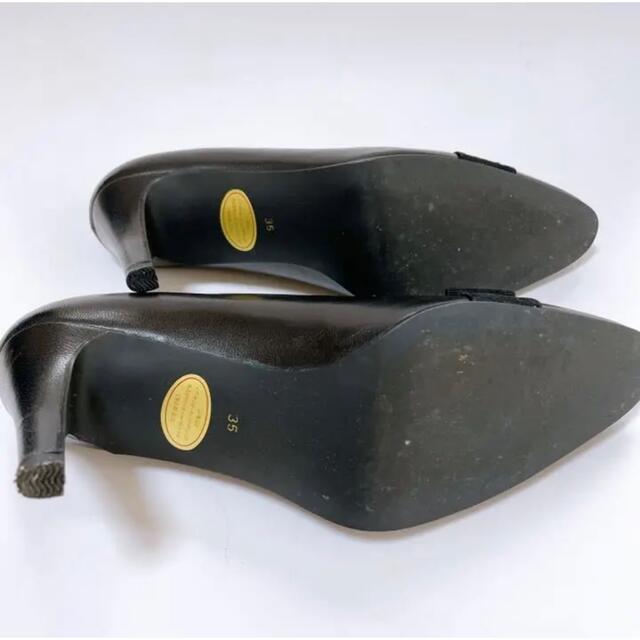 Yves Saint Laurent Beaute(イヴサンローランボーテ)の【良品】イブサンローラン　リボンヒールパンプス　黒　35  22cm レディースの靴/シューズ(ハイヒール/パンプス)の商品写真