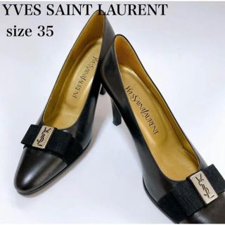 イヴサンローランボーテ(Yves Saint Laurent Beaute)の【良品】イブサンローラン　リボンヒールパンプス　黒　35  22cm(ハイヒール/パンプス)