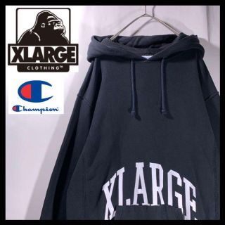 エクストララージ(XLARGE)のXLARGE champion コラボ スウェットパーカー リバースウィーブ 黒(パーカー)