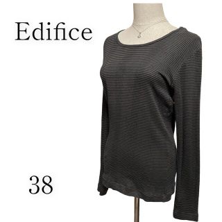 エディフィス(EDIFICE)のEdificeエディフィス　レディースTシャツ　ブラウン系ストライプ　38号(Tシャツ(長袖/七分))