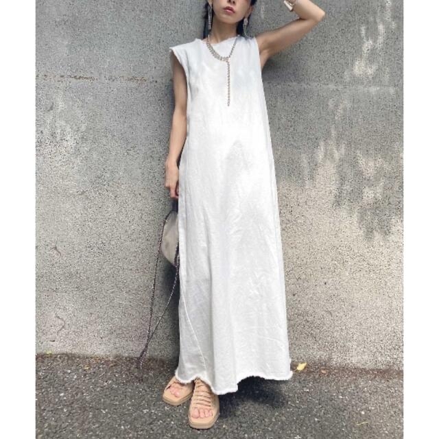 amerivintage DAMAGE HEM TWILL DRESS ホワイト