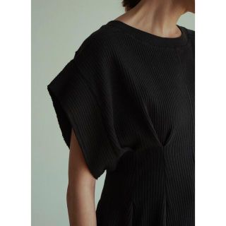 クラネ(CLANE)のCLANE YAKKO SLEEVE HEAVY RIB TOPS ブラック(カットソー(半袖/袖なし))