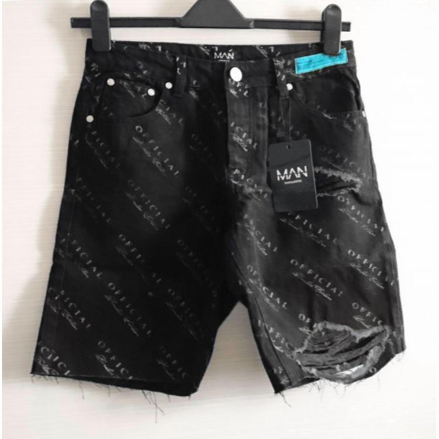 boohoo(ブーフー)の英国インポート♡boohooMAN ブラックデニムハーフパンツ 34 メンズのパンツ(デニム/ジーンズ)の商品写真