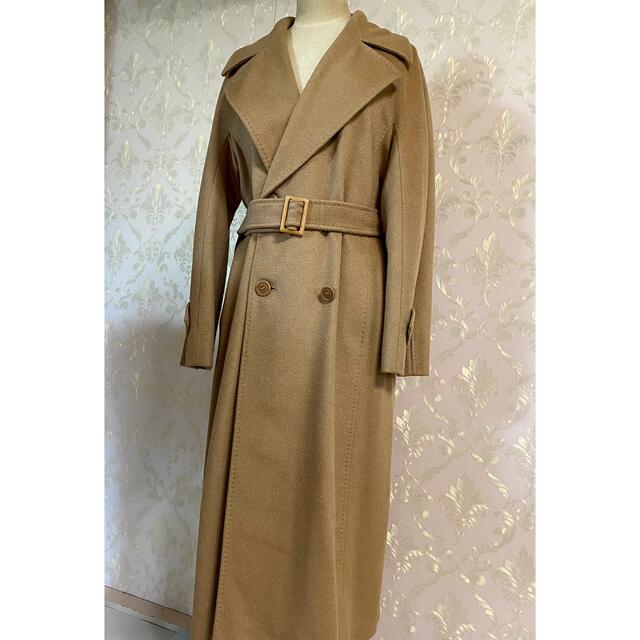 良品　MAX MARA　最高級白タグ　ベルテッドロングコート　ビッグカラー　38