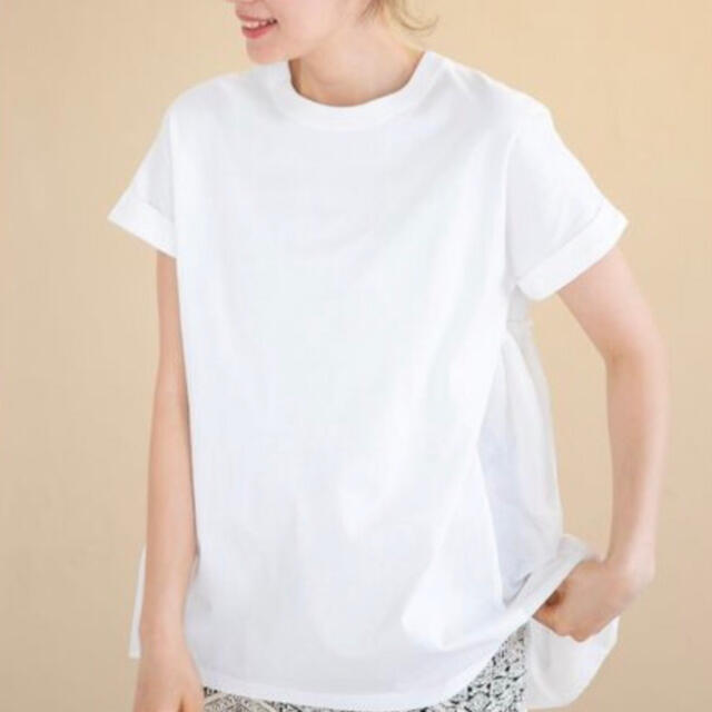 niko and...(ニコアンド)の新品・バッグ布帛コンビTシャツ　ホワイト レディースのトップス(Tシャツ(半袖/袖なし))の商品写真