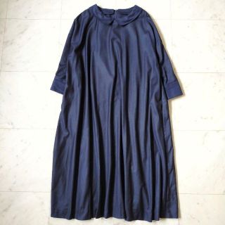 ネストローブ(nest Robe)の美品 Luuna miu  Aライン 衿付き2WAY ワンピース ネイビー(ロングワンピース/マキシワンピース)