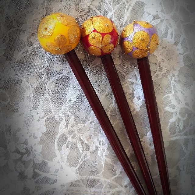 ゴールド紫陽花の玉かんざし【各一点】ハンドメイド