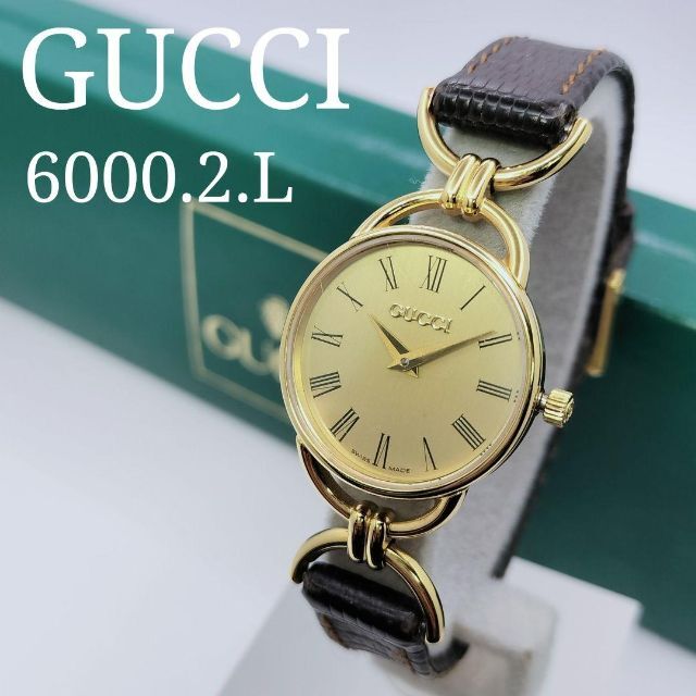 稼働品☆GUCCI グッチ 6000.2.L クオーツ レディース腕時計-