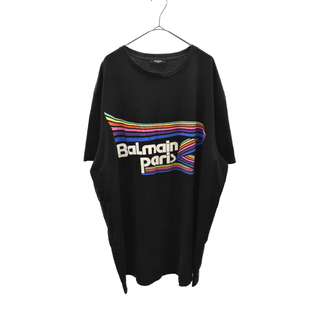 バルマン(BALMAIN)のBALMAIN バルマン PRIS レインボーポップロゴ TEE EH000G016 半袖Tシャツ カットソー クルーネック フロントロゴ ブラック(Tシャツ/カットソー(半袖/袖なし))