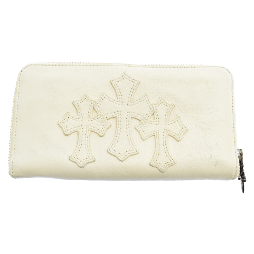 CHROME HEARTS クロムハーツ REC F ZIP #2/3CEMETERY レック 3セメタリークロスレザーパッチ ラウンドジップロングウォレット 長財布 ホワイト195センチ厚み