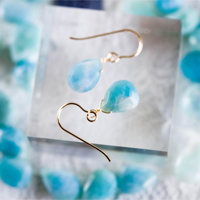 特価一点限り☆ラリマー Larimar 14kgf☆フックピアス・イヤリング10 ハンドメイドのアクセサリー(ピアス)の商品写真