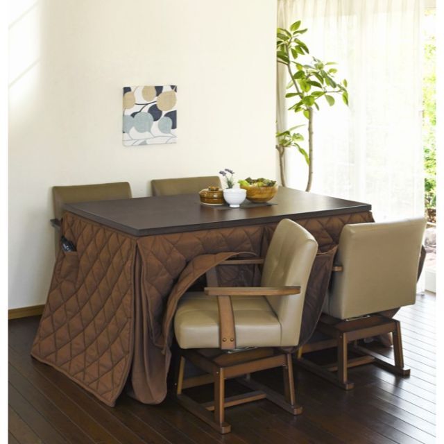 出産祝い ダイニングコタツ&掛け布団セット135×80cm 人感センサー付き