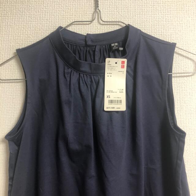 UNIQLO(ユニクロ)の【定番】ユニクロ　マーセライズコットン　スタンドカラーT ノースリーブ　ブルー レディースのトップス(Tシャツ(半袖/袖なし))の商品写真