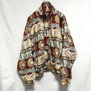 details 総柄シルク100%ブルゾン　ジップアップ　スウィングトップ　古着