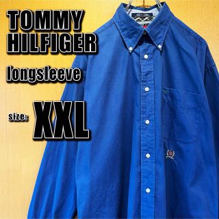 トミーヒルフィガー(TOMMY HILFIGER)の【TOMMY HILFIGER】長袖BDシャツ　XXL ブルー　刺繍ロゴ(シャツ)