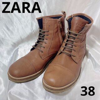 ザラ(ZARA)のZARA   編み上げブーツ　面ファスナー　ブラウン　38　２４cm(ブーツ)