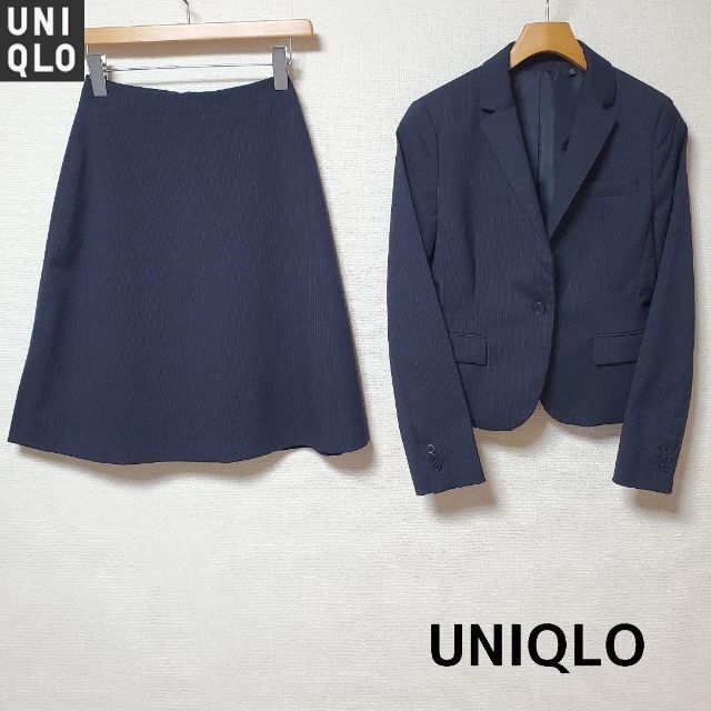 UNIQLO(ユニクロ)のUNIQLO　ユニクロ　スカート　スーツ　ネイビー　ストライプ  セットアップ レディースのフォーマル/ドレス(スーツ)の商品写真