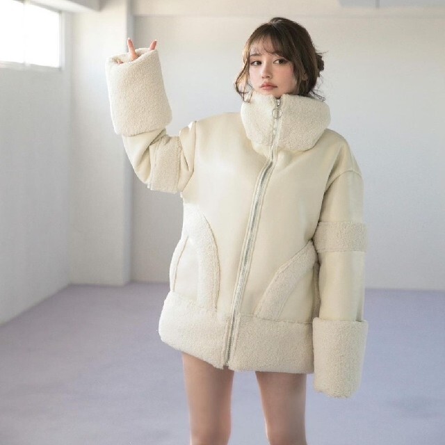 andmary elmo over boa jacket ivory 黒瀧まりあ andmary elmo over boa jacket ivory 黒瀧まりあ