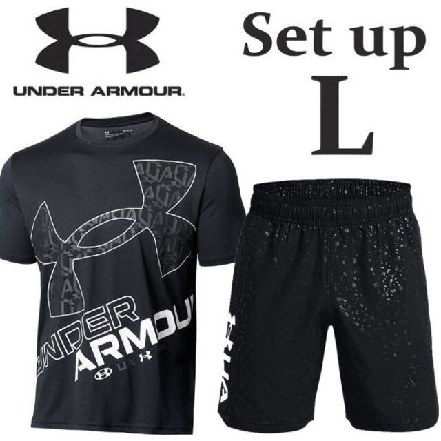 UNDER ARMOUR(アンダーアーマー)の新品 黒黒 L アンダーアーマー メンズ 上下セット Tシャツ ハーフパンツ メンズのパンツ(ショートパンツ)の商品写真