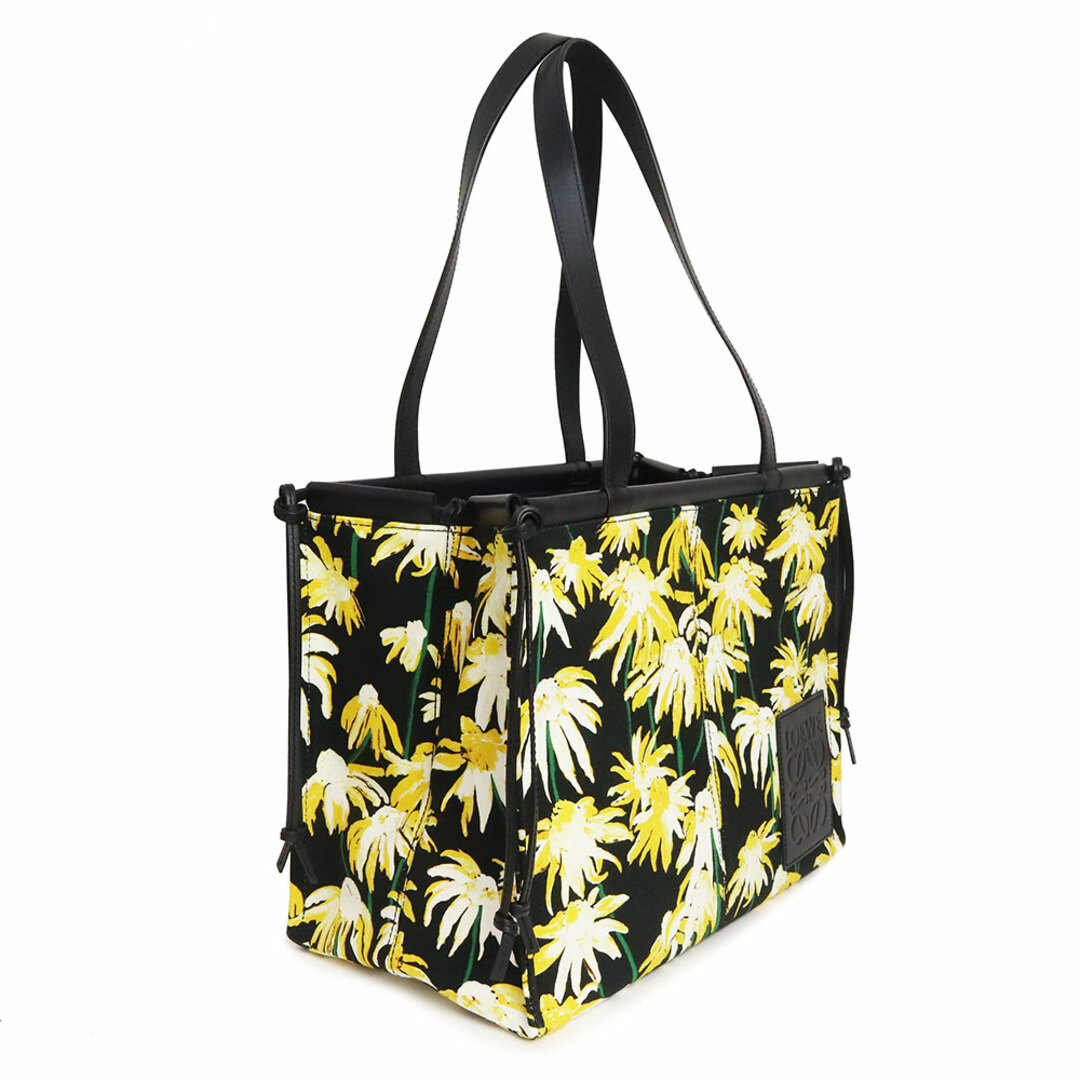 ロエベ クッショントート デイジー 花柄 肩掛け トートバッグ キャンバス レザーブラック イエロー309 66AB900 LOEWE(未使用 展示品)