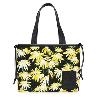 ロエベ(LOEWE)のロエベ クッショントート デイジー 花柄 肩掛け トートバッグ キャンバス レザーブラック イエロー309 66AB900 LOEWE（未使用　展示品）(トートバッグ)