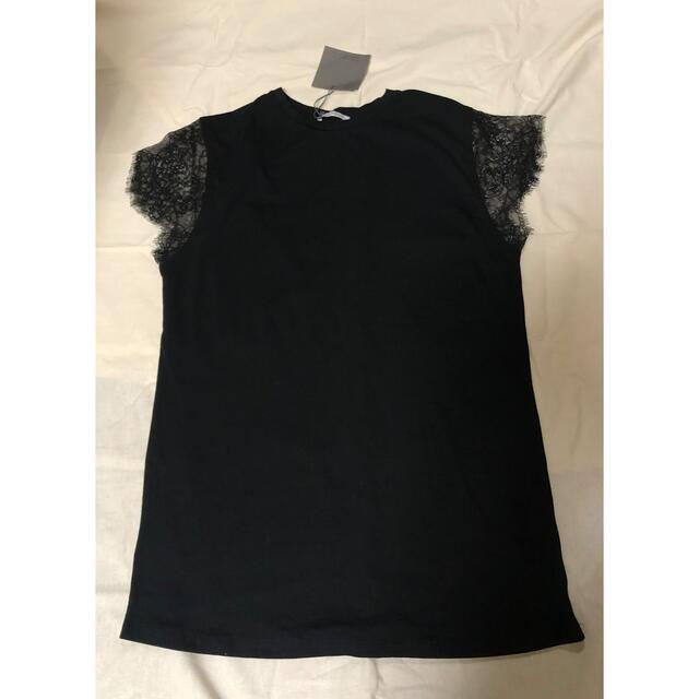 ZARA(ザラ)のバックプリントＴ　バックロゴＴ　袖レースＴ レディースのトップス(Tシャツ(半袖/袖なし))の商品写真