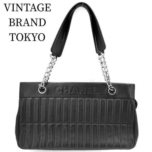 CHANEL シャネル トートバッグ ハンドバッグ ロゴ エンボス チェーンショルダー 鞄 かばん カーフ    ブラック 黒 シルバー金具 レディース ギフト【品】