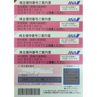 エーエヌエー(ゼンニッポンクウユ)(ANA(全日本空輸))のANA株主優待券　2023年5月31日まで・・・4枚・・・B(その他)