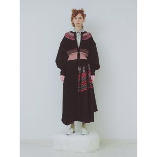 ファーファー(fur fur)のノルディック刺繍スカート　ブラック(ロングスカート)