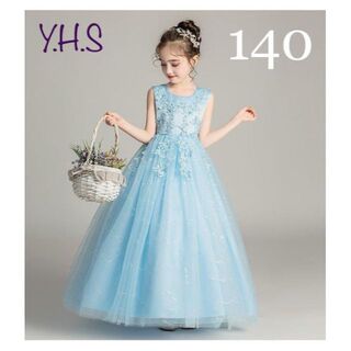 プリンセスドレス　140　ブルー　ロングドレス　キッズ　女の子(ドレス/フォーマル)