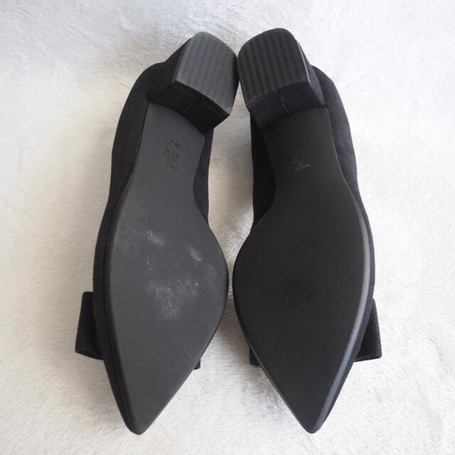 DIANA(ダイアナ)の【美品】DIANA ポインテッドトゥ リボンパンプス 太ヒール 黒 21.5cm レディースの靴/シューズ(ハイヒール/パンプス)の商品写真