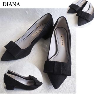 ダイアナ(DIANA)の【美品】DIANA ポインテッドトゥ リボンパンプス 太ヒール 黒 21.5cm(ハイヒール/パンプス)