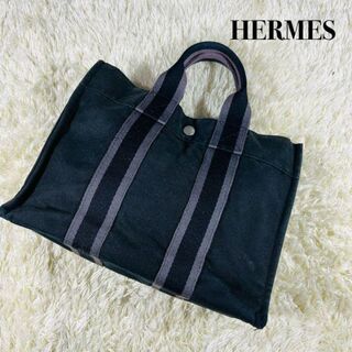 エルメス(Hermes)のHERMES エルメス フールトゥ ハンドバッグ キャンバス ブラック(ハンドバッグ)