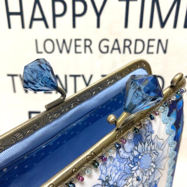 ロラライハリス Blue Ladey がま口ポーチ 16.5㎝ ハンドメイド ロラライハリス Blue Ladey がま口ポーチ 16.5㎝ ハンドメイド