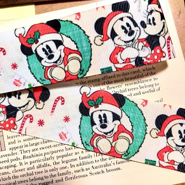 Disney(ディズニー)の海外リボン☆ クリスマス ミッキー＆ミニー グログランリボン ディズニー ハンドメイドの素材/材料(その他)の商品写真