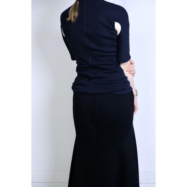 カットソー(半袖/袖なし) mame - Crew Neck Ribbed Jersey Top navy