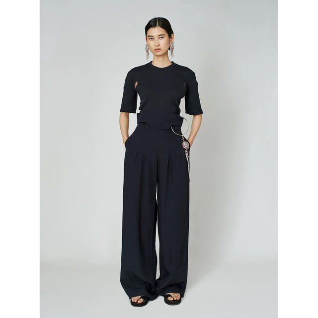 カットソー(半袖/袖なし) mame - Crew Neck Ribbed Jersey Top navy