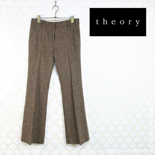 theory(セオリー)のセオリー　ウール　ツイード　パンツ　ブラウン　ストレッチ　2　M レディースのパンツ(カジュアルパンツ)の商品写真