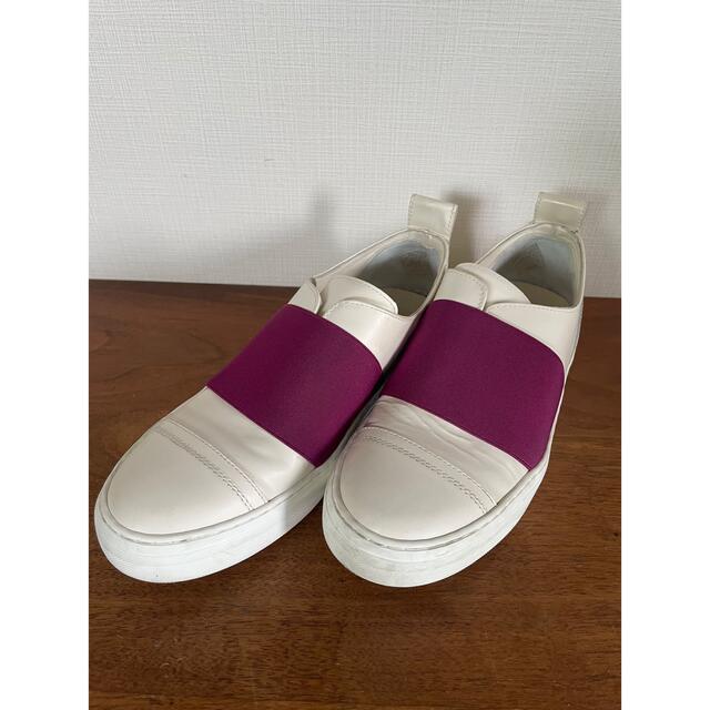 美品 JIMMY CHOO ジミーチュウ 本革 スリッポン ボルドー ホワイト