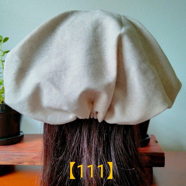 【111】医療帽子　ケア帽子　バンダナキャップ〈ナチュラルベージュ麻（リネン）〉 レディースの帽子(ニット帽/ビーニー)の商品写真