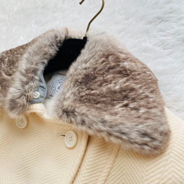 美品】J・PRESS アンゴラ混 ロングコート リアルファー アイボリー 9